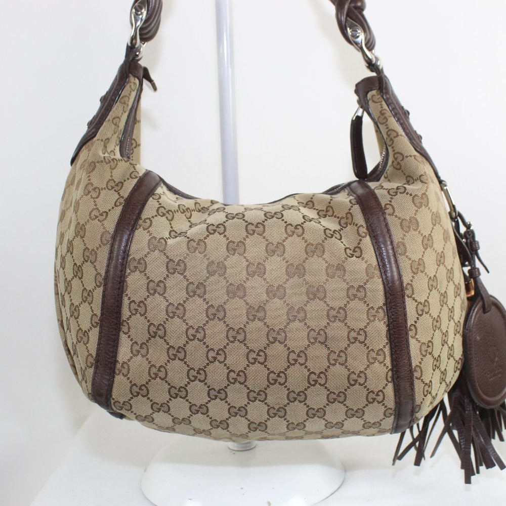 GUCCI Beige/Ebony GG Canvas Techno Horsebit Medium Hobo Bag - Picture 12 of 16